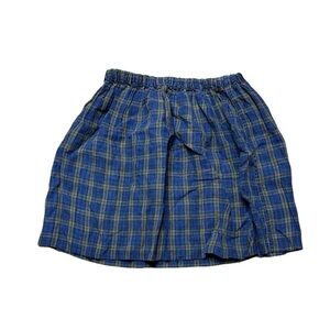 Fog linen Work Tartan Plaid pull on mini skirt small blue green